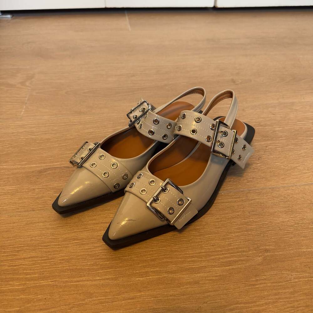 Shein Yiya Gray Grommet Buckle Slingback Flats Size 39
